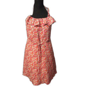 Liberty of London Target Red Pink Floral Backless Dress Ruffled Size M Halter